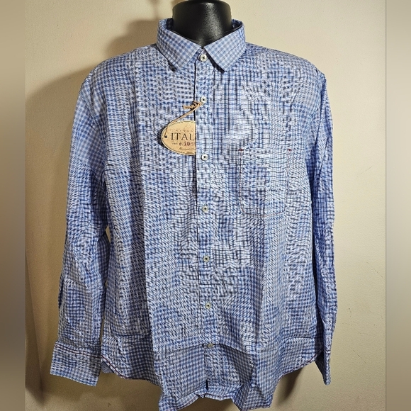 NEW Vintage Italia 1958 Blue White Plaid Paisley Long Sleeve Shirt XL - Picture 4 of 15